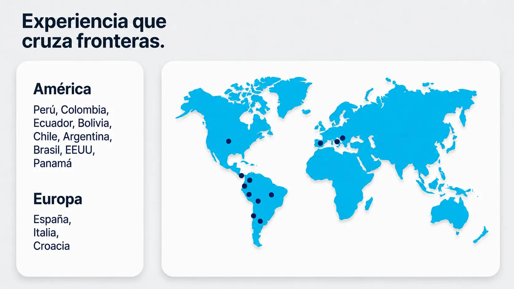 Mapa de Experiencia Internacional de INCOGNITTO, en América y Europa